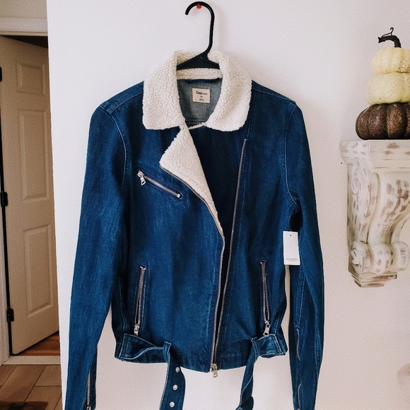 Denim x Sherpa Belted Moto Jacket - Picture 3 of 11